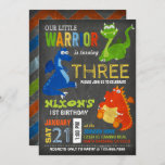 Cute Scary Little Dragons Birthday Invitation<br><div class="desc">Cute and scary little dragons on chalkboard background with colourful grunge chevron print back design birthday invitation card.</div>