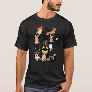 Cute Scary Welsh Corgi Dogs Tree Happy Halloween C T-Shirt