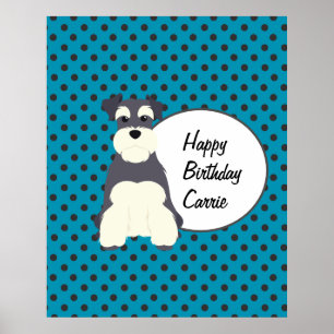 Cute Schnauzer and Polka Dots Birthday Poster