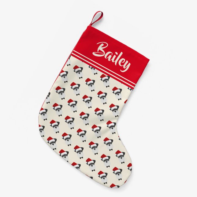 Cute Schnauzer Cartoon Pattern - Personalised Small Christmas Stocking (Front (Hanging))
