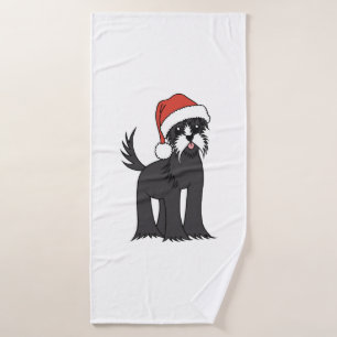 Cute Schnauzer Christmas Dog in Santa Hat   Bath Towel