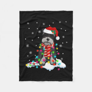 Cute Schnauzer Christmas Lights With Santa Hat Fleece Blanket