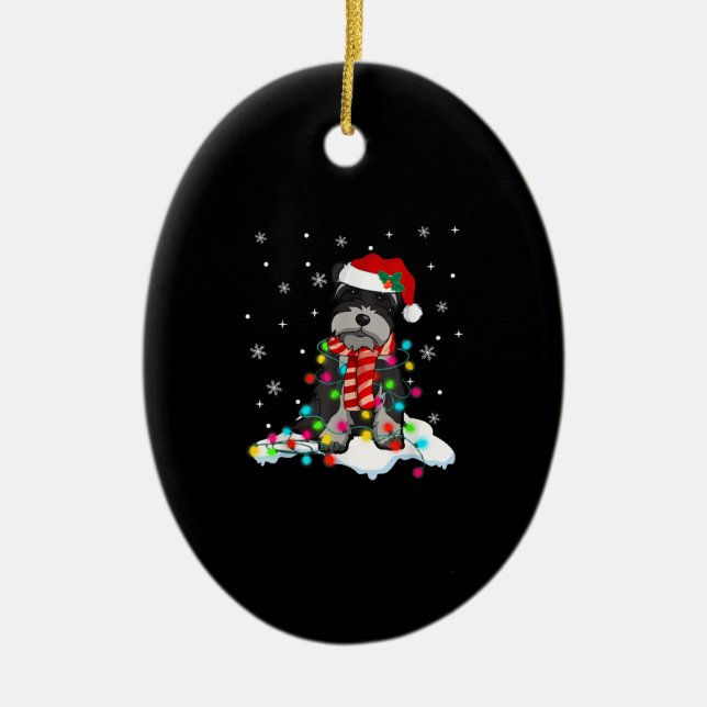 cute schnauzer christmas lights with santa hat gif ceramic tree decoration (Front)