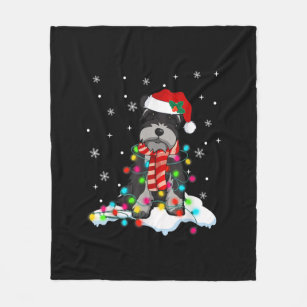 cute schnauzer christmas lights with santa hat gif fleece blanket