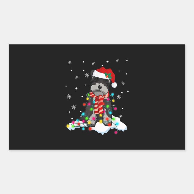 Cute Schnauzer Christmas Lights With Santa Hat Rectangular Sticker (Front)