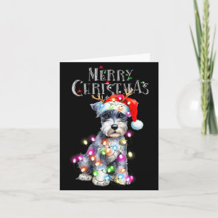 Cute Schnauzer Christmas Lights Xmas Dog Santa Hat Card
