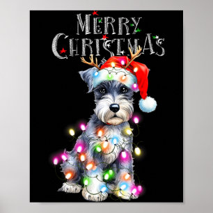 Cute Schnauzer Christmas Lights Xmas Dog Santa Hat Poster