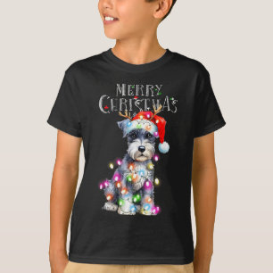 Cute Schnauzer Christmas Lights Xmas Dog Santa Hat T-Shirt