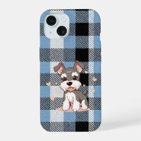 Cute Schnauzer Dog Blue Plaid