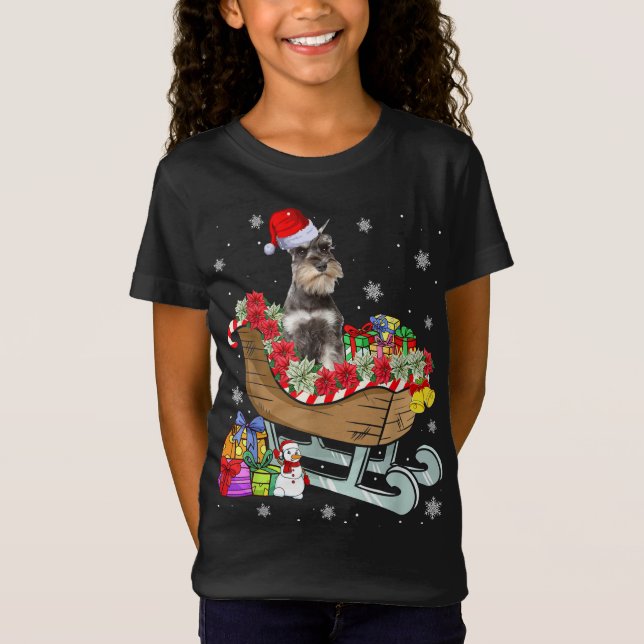 Cute Schnauzer Dog Christmas Santa Hat Xmas Puppy  T-Shirt (Front)