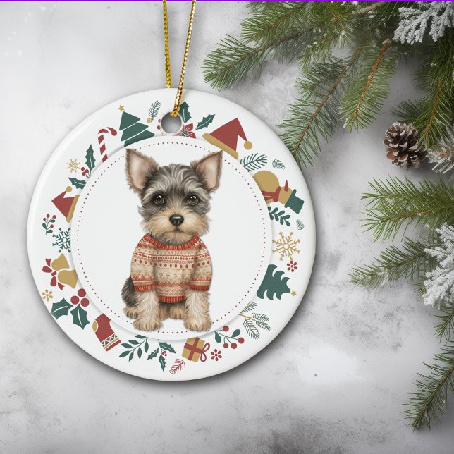 Cute Schnauzer Dog in Winter Sweater Christmas Ceramic Tree Decoration (Creator Uploaded)