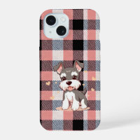 Cute Schnauzer Dog Pink Plaid