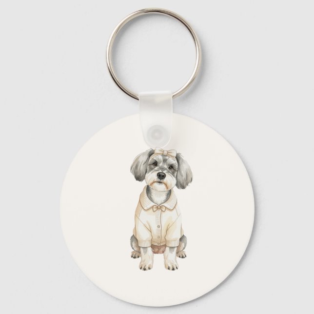 Cute schnauzer long eared dog  key ring (Front)