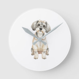 Cute schnauzer long eared dog  round clock