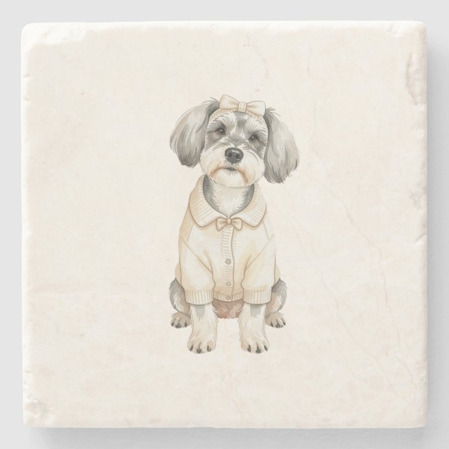 Cute schnauzer long eared dog  stone coaster (Front)
