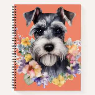 Cute Schnauzer Portrait with Flowers Notebook