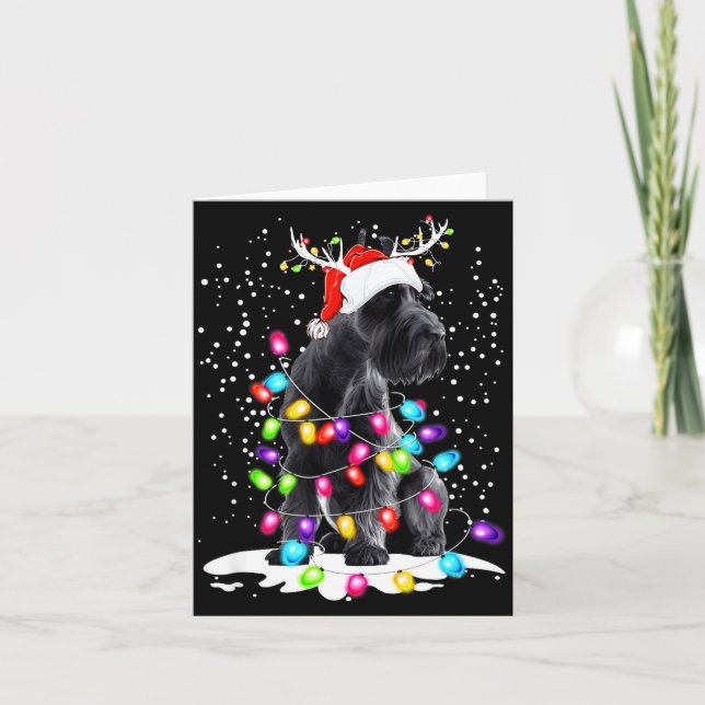 Cute Schnauzer With Christmas Lights  Card (Front)
