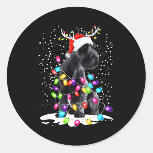 Cute Schnauzer With Christmas Lights  Classic Round Sticker