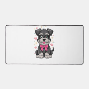 Cute Schnauzer With Pink Bow Surrounded by Hearts Desk Mat