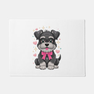 Cute Schnauzer With Pink Bow Surrounded by Hearts Doormat