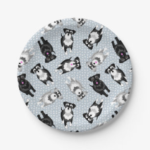 Cute schnauzers blue party cake paper plate