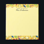 Cute School Books Teacher Desk Yellow 4 x 6 Notepad<br><div class="desc">This notepad for teachers or librarians features a cute border pattern of red,  blue,  and green school books on a yellow background. The title "FROM THE DESK OF" has a name below to personalise in modern hand lettered script. From our hearts to yours,  enjoy!</div>