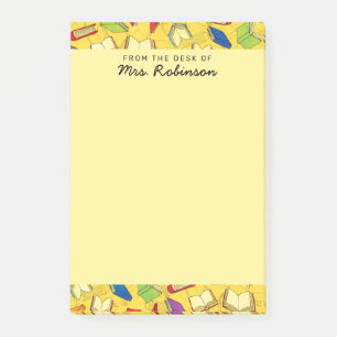 Cute School Books Teacher Desk Yellow 4 x 6 Post-it Notes