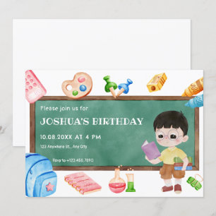 Cute school boy chalkboard birthday invitation