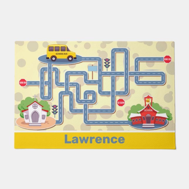 Cute School Bus Cartoon Maze Kids Doormat (Front)