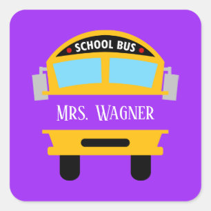 cute school bus driver add name square sticker