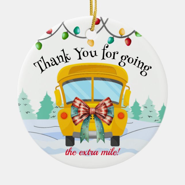 Cute School Bus Driver Thank You Gift Christmas Ceramic Tree Decoration (Front)