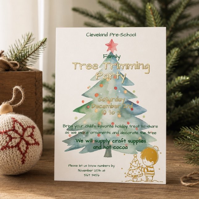 Cute School Christmas Tree Trimming Party Gold (Creator Uploaded)