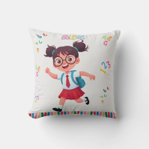 Cute School Girl ABC 123 Learning Illustration Cushion