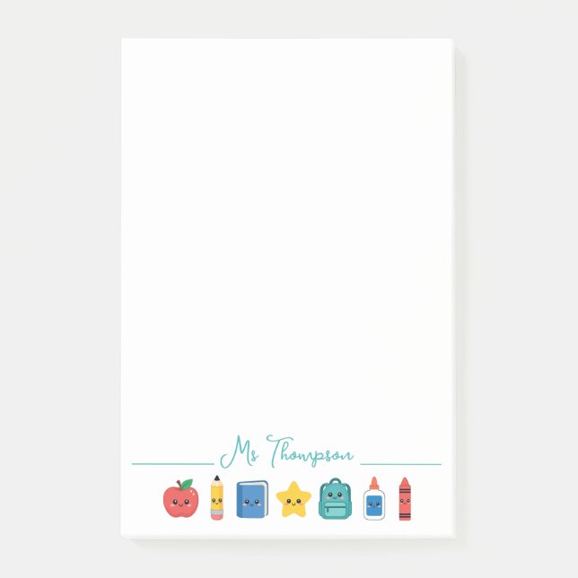 Cute School Icons Personalised Teacher Post-it Notes (Front)