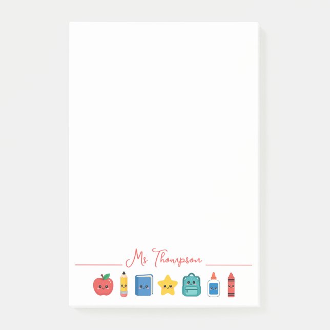 Cute School Icons Personalised Teacher Post-it Notes (Front)