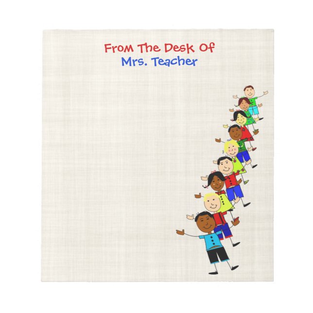 Cute School Kids Illustration For Teachers Notepad (Front)