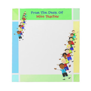 Cute School Kids Illustration For Teachers Notepad