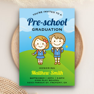 Cute School Kids Preschool Graduation Invitation