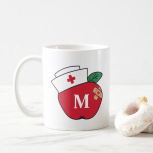 Cute School Nurse Apple Monogram Coffee Mug