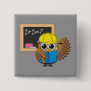 Cute School Student Owl Cartoon 15 Cm Square Badge