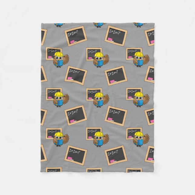 Cute School Student Owl Cartoon Fleece Blanket (Front)