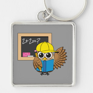 Cute School Student Owl Cartoon Key Ring