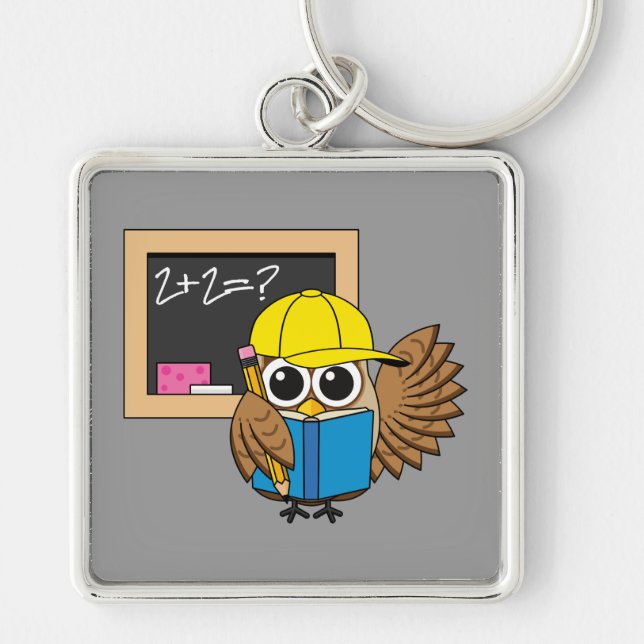 Cute School Student Owl Cartoon Key Ring (Front)