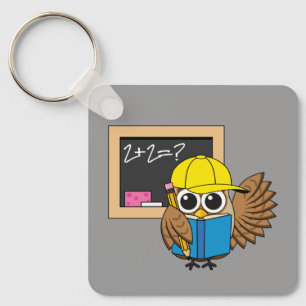 Cute School Student Owl Cartoon Key Ring