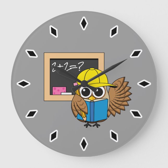 Cute School Student Owl Cartoon Large Clock (Front)