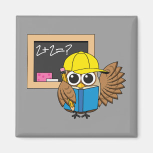Cute School Student Owl Cartoon Magnet