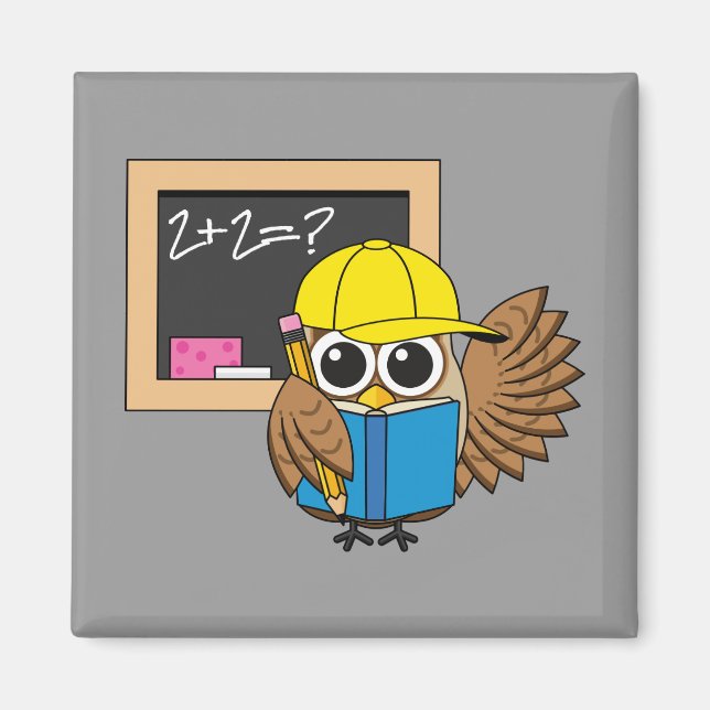 Cute School Student Owl Cartoon Magnet (Front)