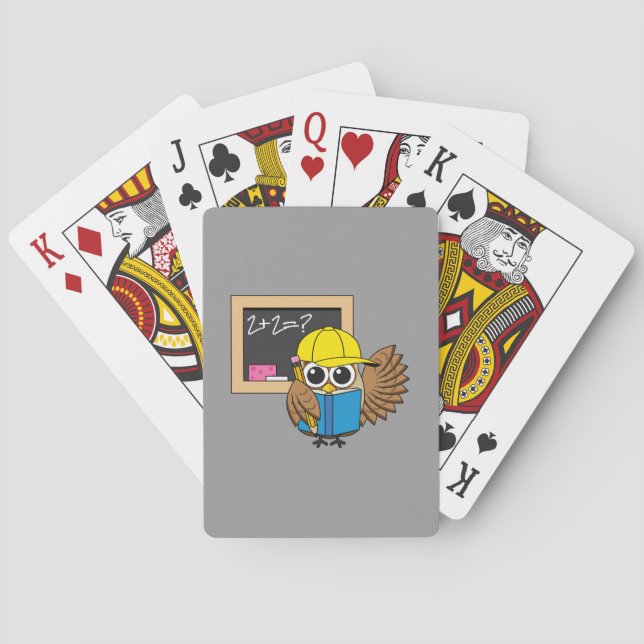 Cute School Student Owl Cartoon Playing Cards (Back)