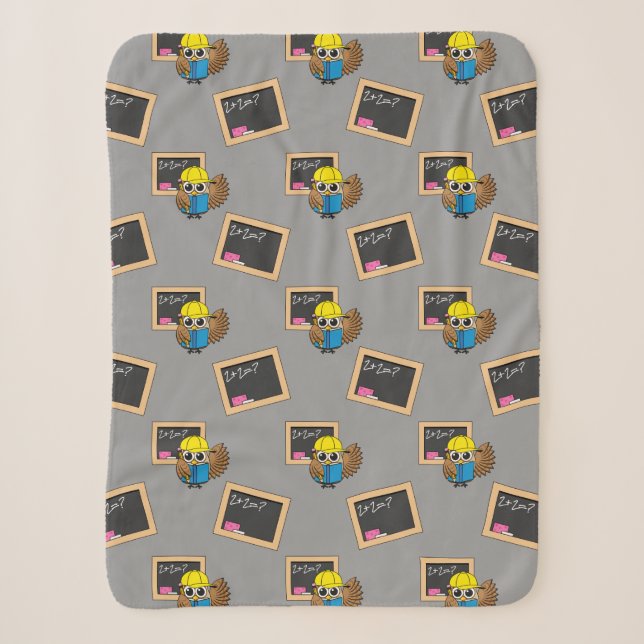 Cute School Student Owl Cartoon Sherpa Blanket (Front)