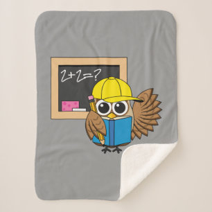 Cute School Student Owl Cartoon Sherpa Blanket